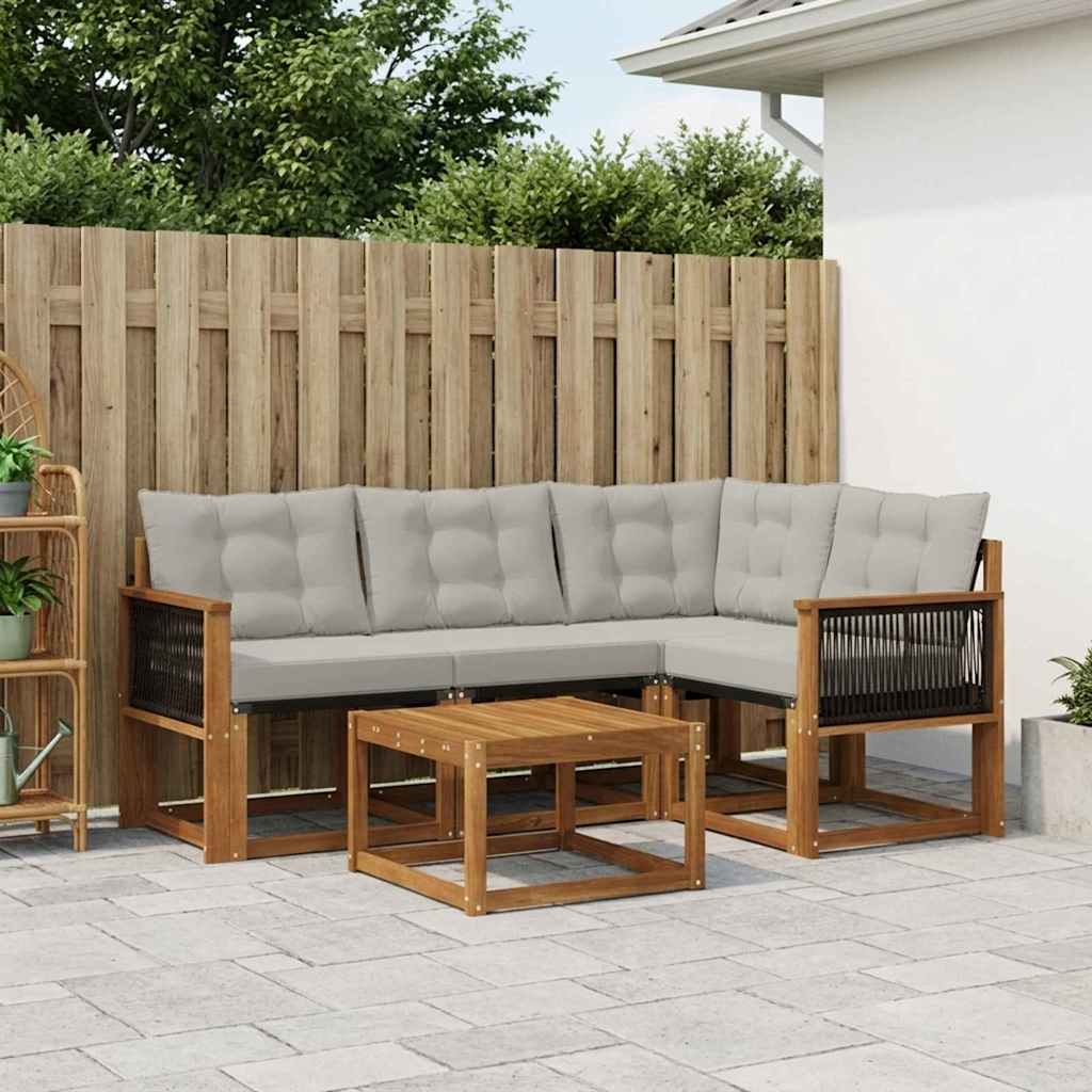 Buiten bankenset met kussen 5 pcs Naturel en lichtgrijs