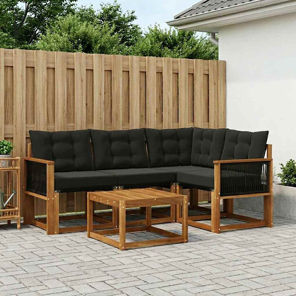 Buiten bankenset met kussen 5 pcs Naturel en Zwart