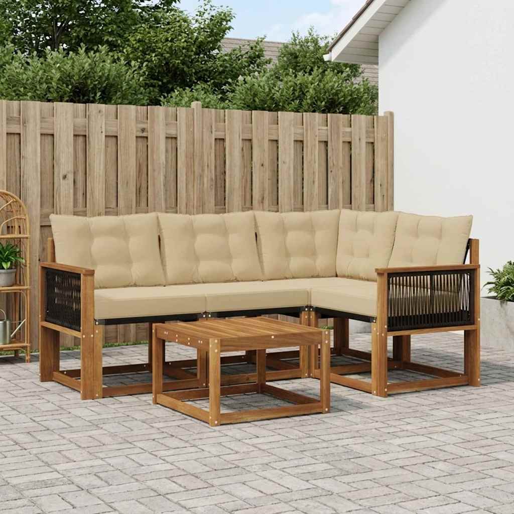 Buiten bankenset met kussen 5 pcs Natuurlijk en Beige