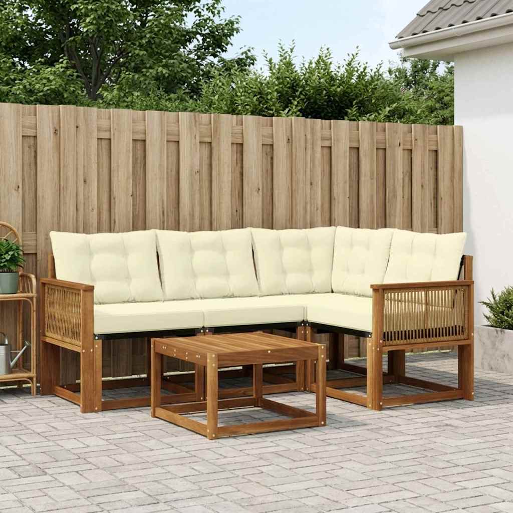 Buiten bankenset met kussen 5 pcs Natuurlijk en Crème