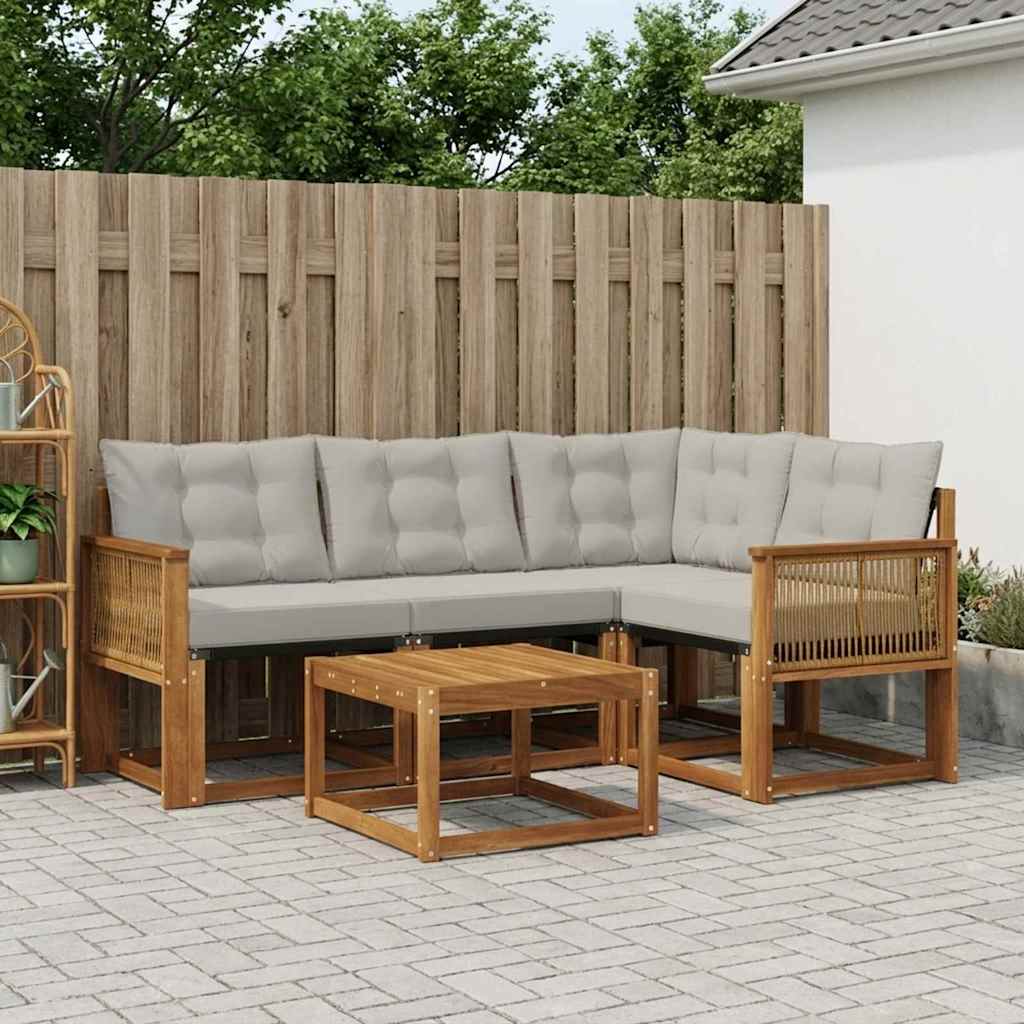 Buiten bankenset met kussen 5 pcs Naturel en lichtgrijs