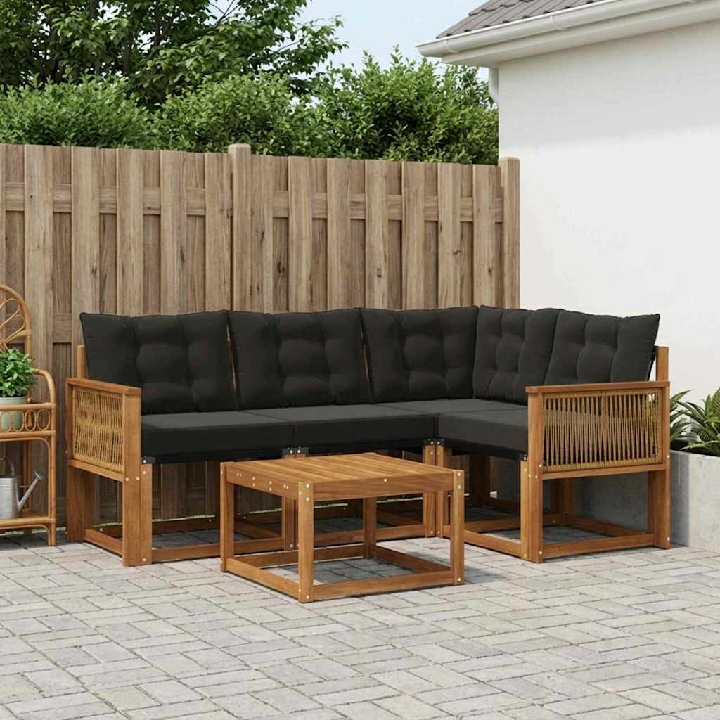Buiten bankenset met kussen 5 pcs Naturel en Zwart – afbeelding 1