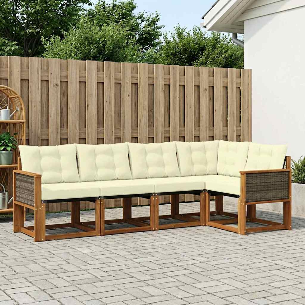Buiten bankenset met kussen 5 pcs Natuurlijk en Crème – afbeelding 1