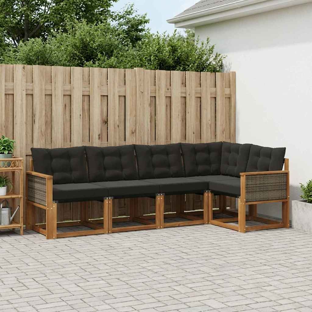 Buiten bankenset met kussen 5 pcs Naturel en Zwart