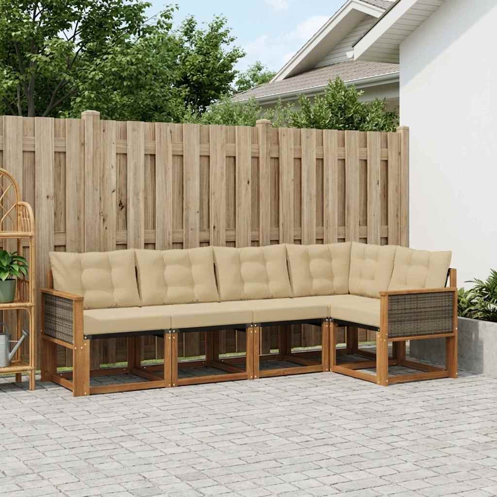 Buiten bankenset met kussen 5 pcs Natuurlijk en Beige