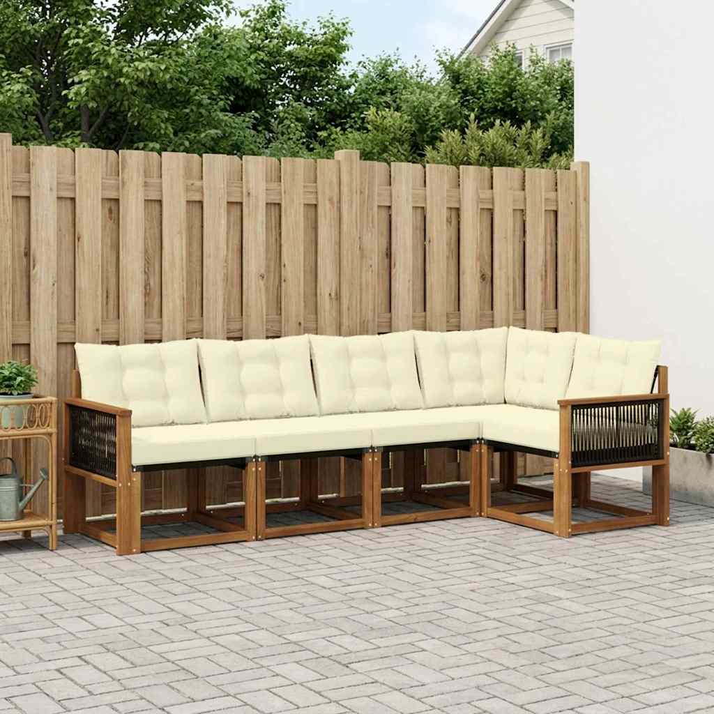 Buiten bankenset met kussen 5 pcs Natuurlijk en Crème