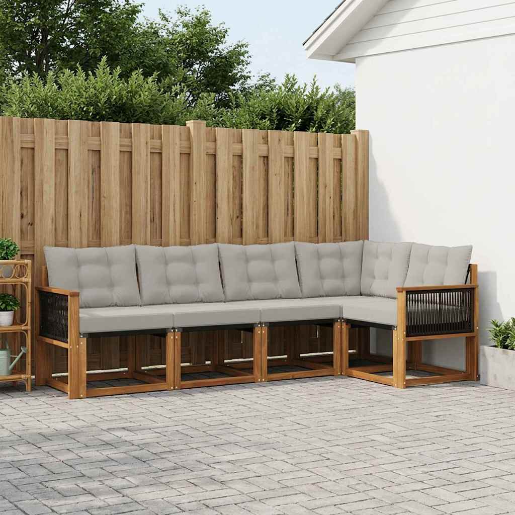 Buiten bankenset met kussen 5 pcs Naturel en lichtgrijs
