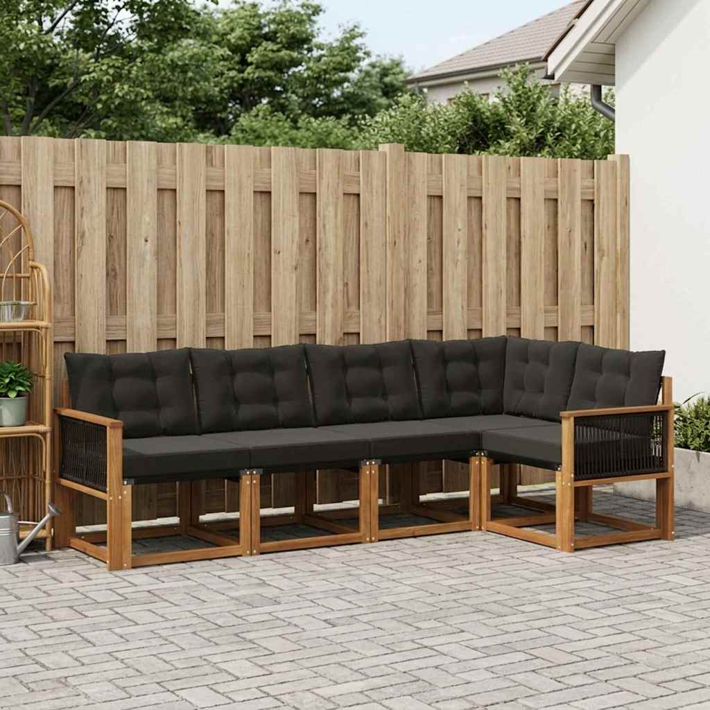 Buiten bankenset met kussen 5 pcs Naturel en Zwart – afbeelding 1