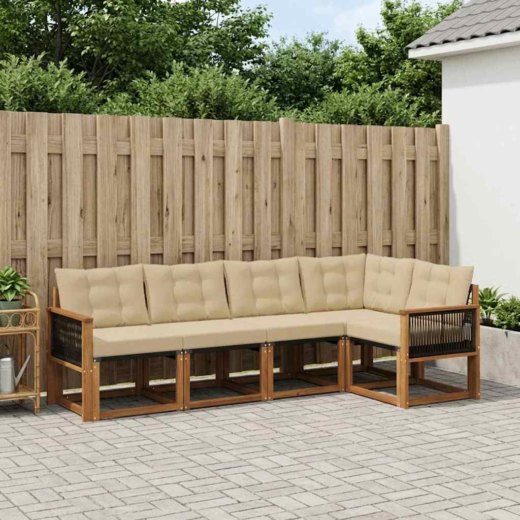 Buiten bankenset met kussen 5 pcs Natuurlijk en Beige – afbeelding 1