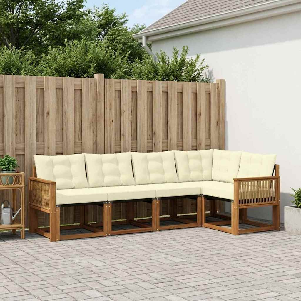 Buiten bankenset met kussen 5 pcs Natuurlijk en Crème – afbeelding 1