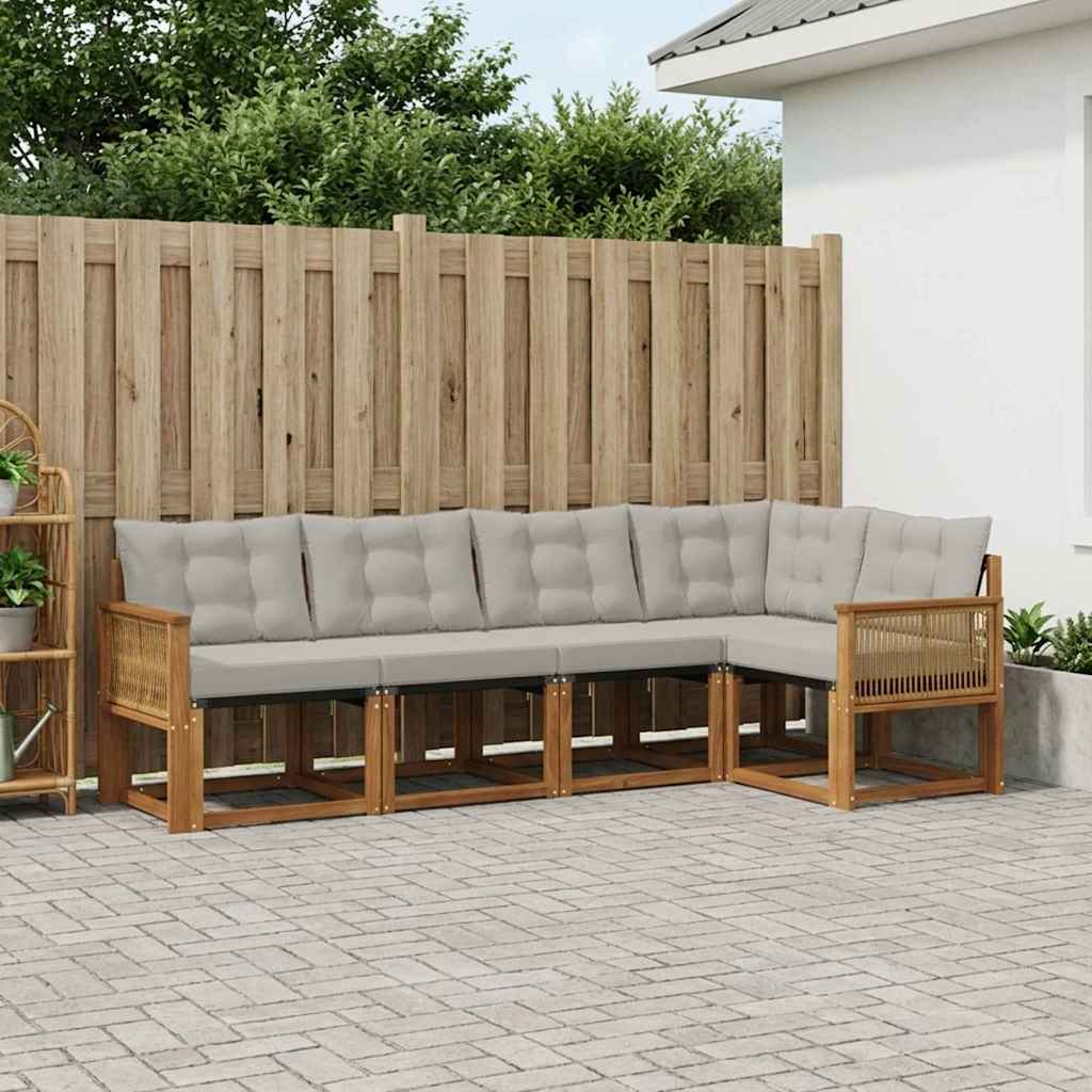 Buiten bankenset met kussen 5 pcs Naturel en lichtgrijs