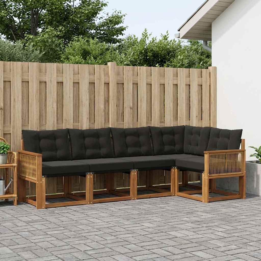 Buiten bankenset met kussen 5 pcs Naturel en Zwart