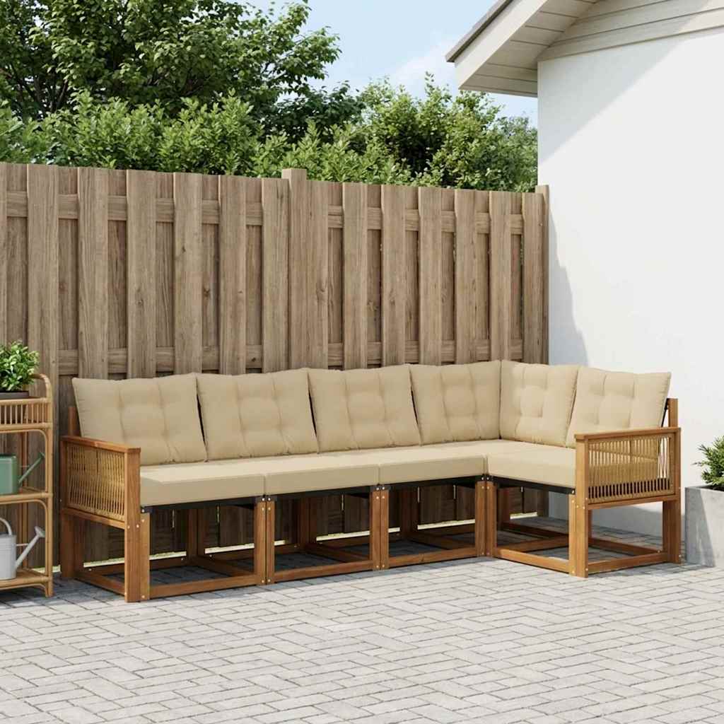 Buiten bankenset met kussen 5 pcs Natuurlijk en Beige