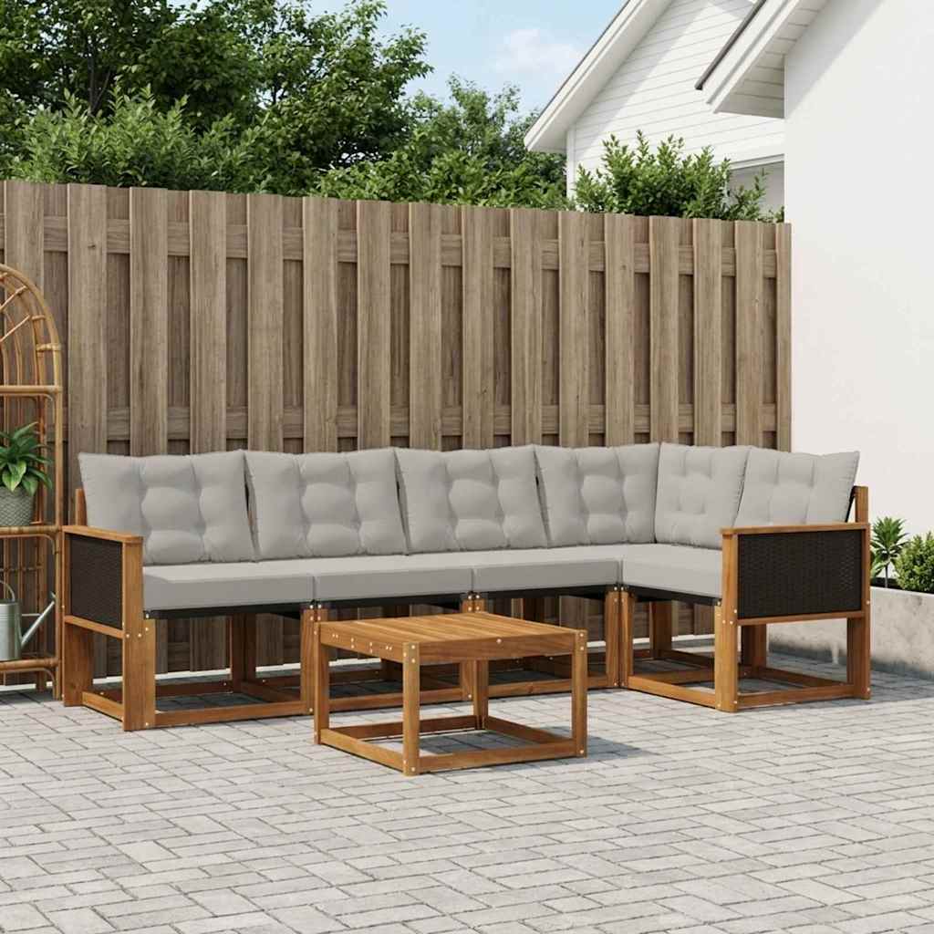 Buiten bankenset met kussen 6 pcs Naturel en lichtgrijs – afbeelding 1