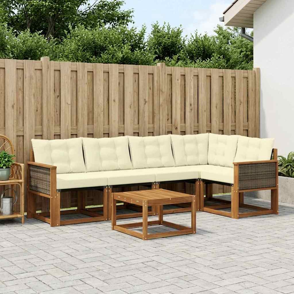 Buiten bankenset met kussen 6 pcs Natuurlijk en Crème