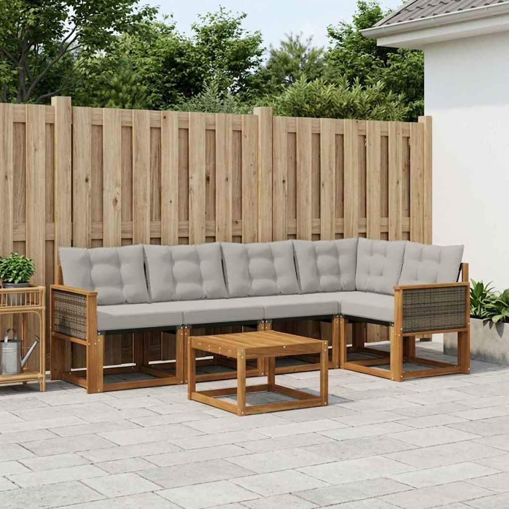 Buiten bankenset met kussen 6 pcs Naturel en lichtgrijs – afbeelding 1