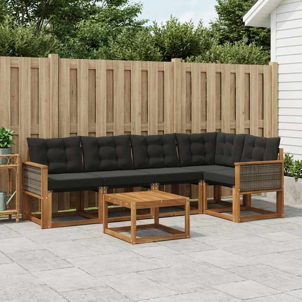Buiten bankenset met kussen 6 pcs Naturel en Zwart – afbeelding 1