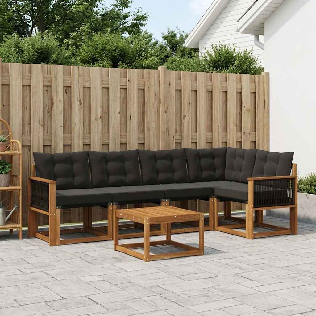 Buiten bankenset met kussen 6 pcs Naturel en Zwart – afbeelding 1