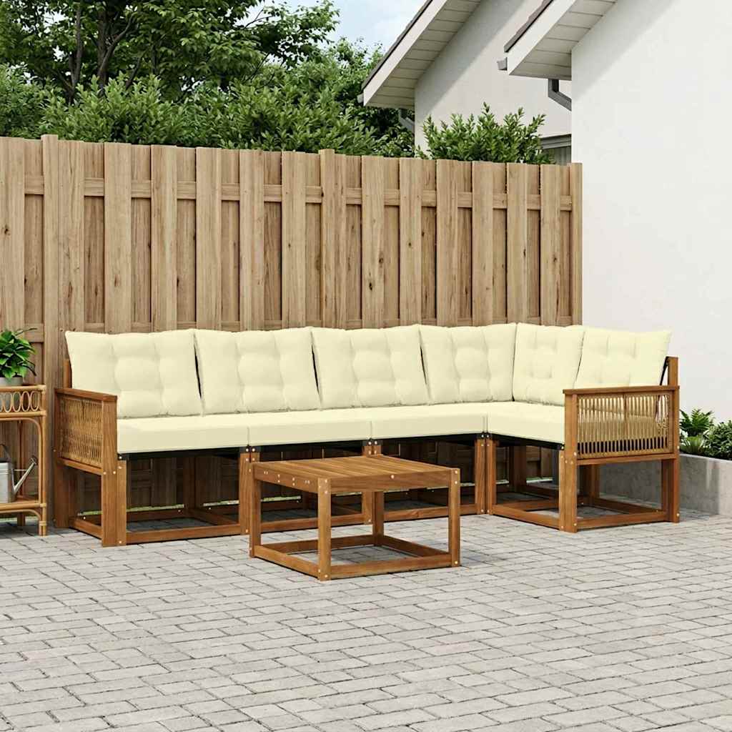 Buiten bankenset met kussen 6 pcs Natuurlijk en Crème – afbeelding 1