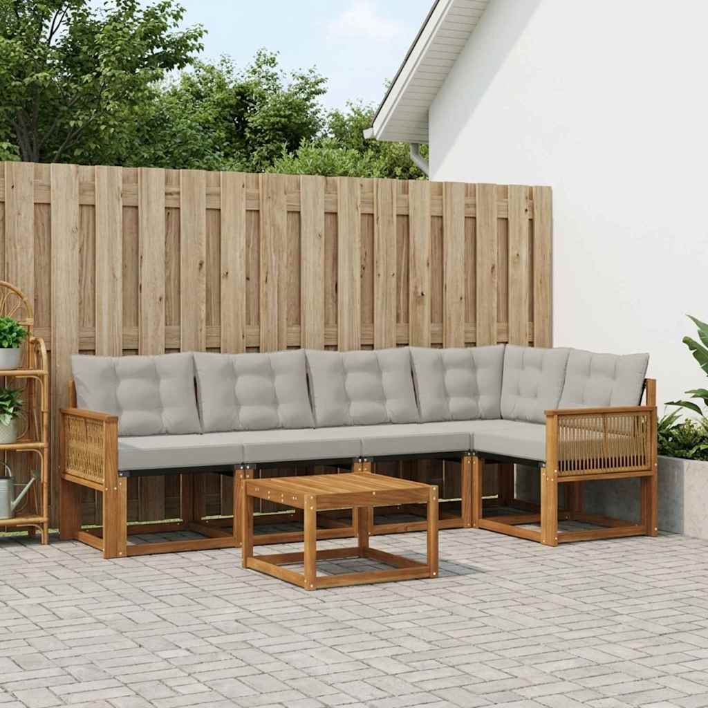 Buiten bankenset met kussen 6 pcs Naturel en lichtgrijs – afbeelding 1