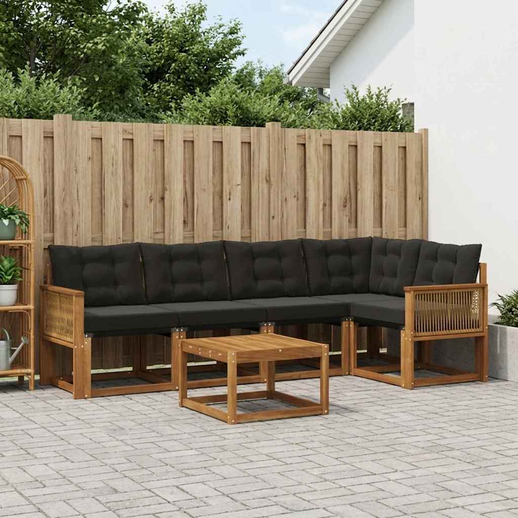Buiten bankenset met kussen 6 pcs Naturel en Zwart