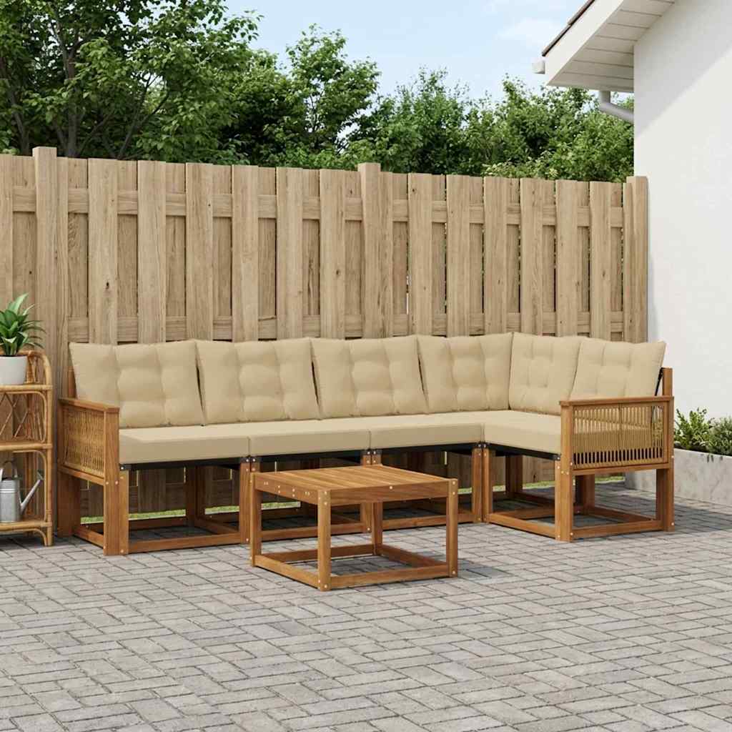 Buiten bankenset met kussen 6 pcs Natuurlijk en Beige – afbeelding 1