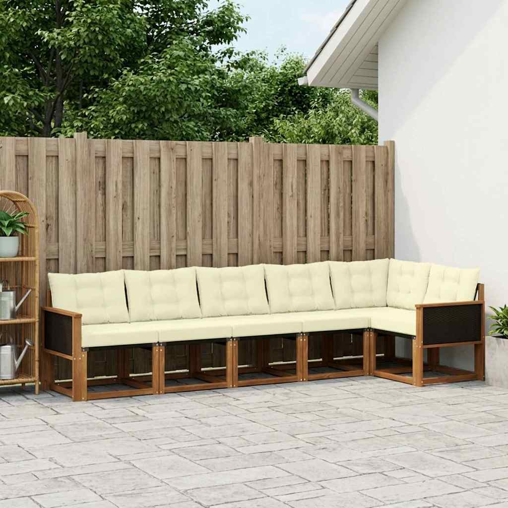 Buiten bankenset met kussen 6 pcs Natuurlijk en Crème