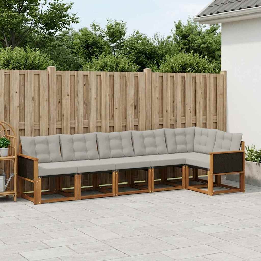 Buiten bankenset met kussen 6 pcs Naturel en lichtgrijs – afbeelding 1