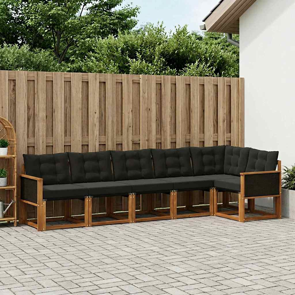 Buiten bankenset met kussen 6 pcs Naturel en Zwart – afbeelding 1