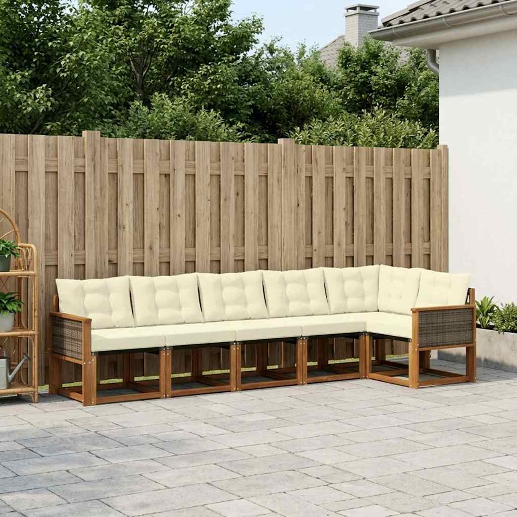 Buiten bankenset met kussen 6 pcs Natuurlijk en Crème