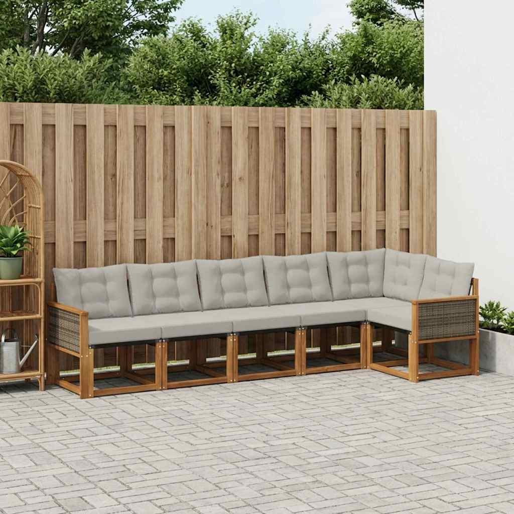 Buiten bankenset met kussen 6 pcs Naturel en lichtgrijs – afbeelding 1