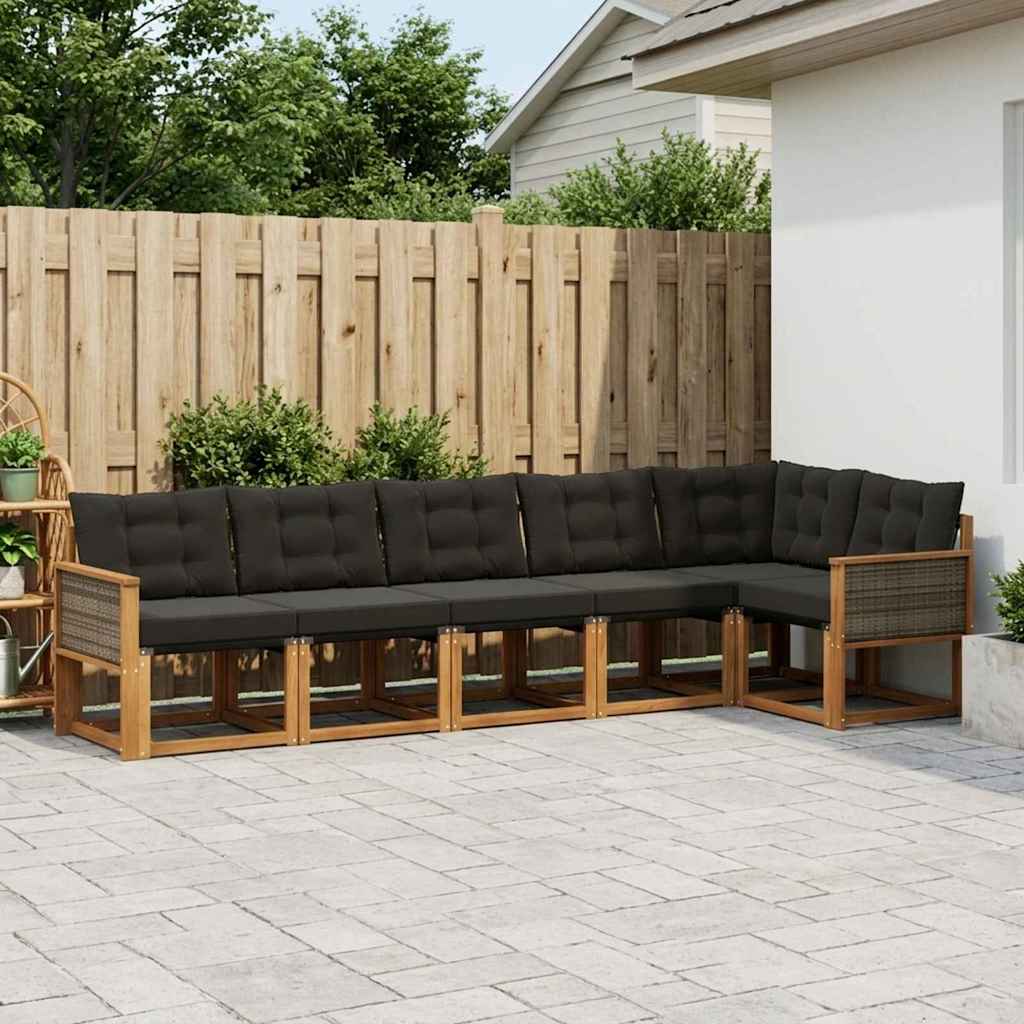 Buiten bankenset met kussen 6 pcs Naturel en Zwart – afbeelding 1