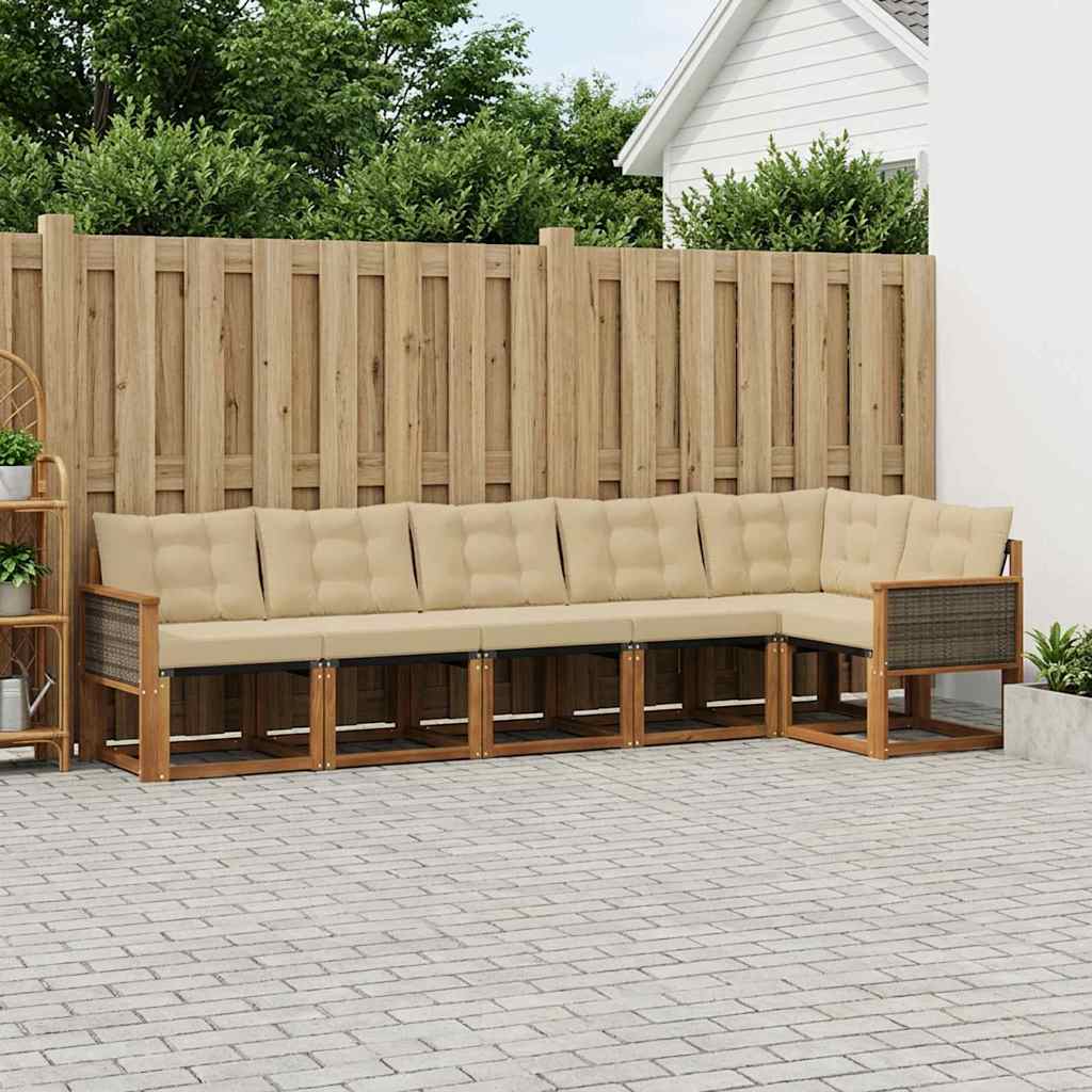 Buiten bankenset met kussen 6 pcs Natuurlijk en Beige