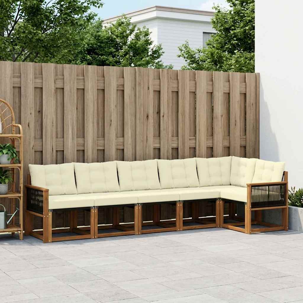 Buiten bankenset met kussen 6 pcs Natuurlijk en Crème