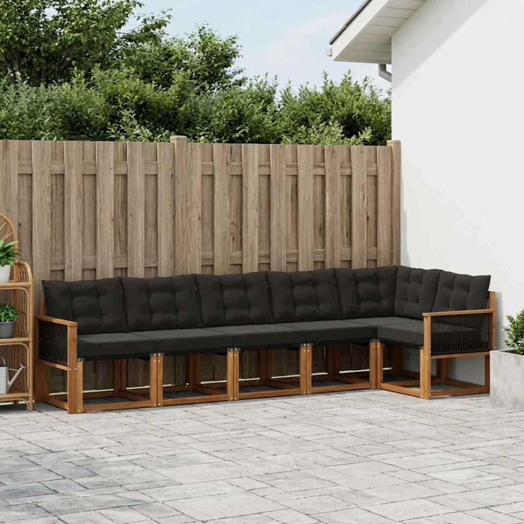 Buiten bankenset met kussen 6 pcs Naturel en Zwart – afbeelding 1