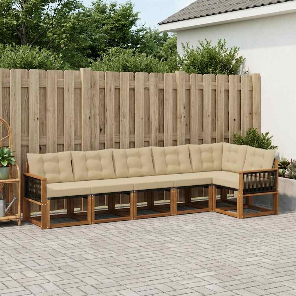 Buiten bankenset met kussen 6 pcs Natuurlijk en Beige