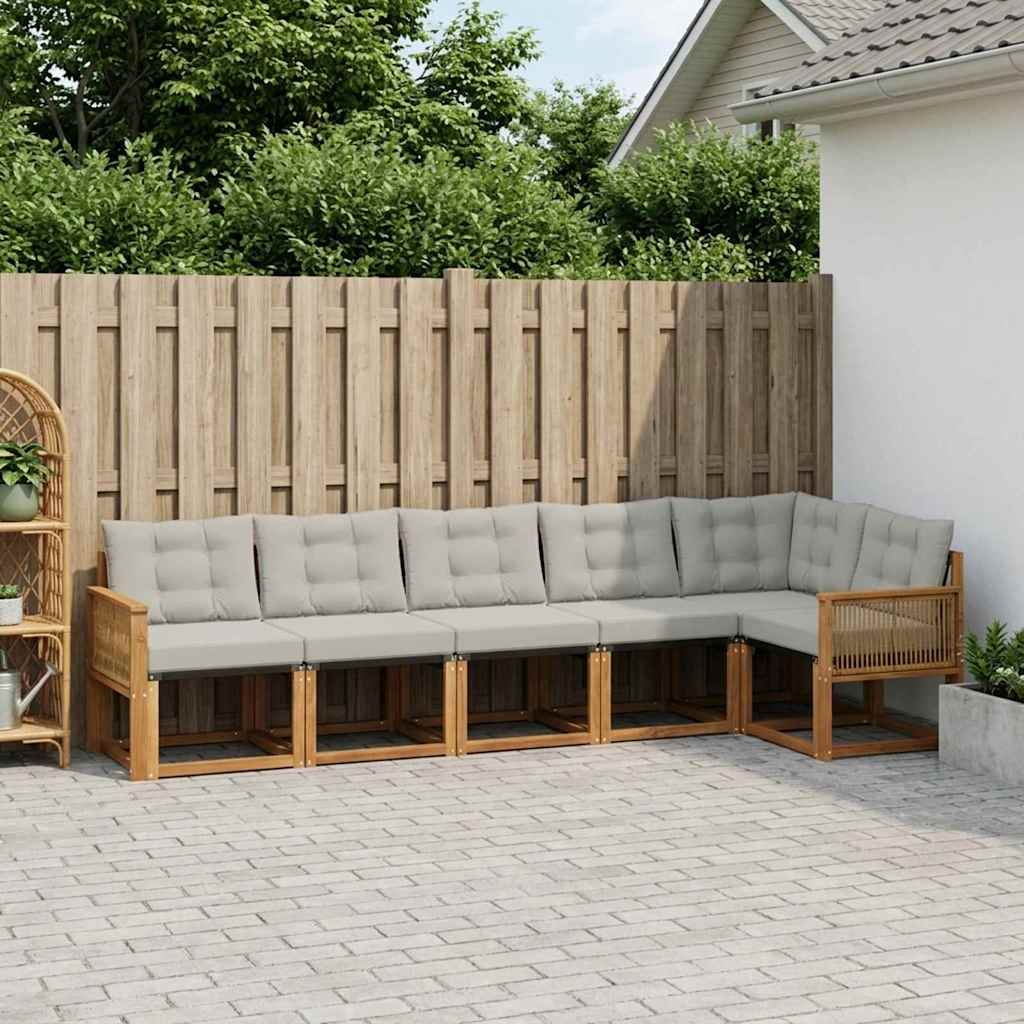 Buiten bankenset met kussen 6 pcs Naturel en lichtgrijs – afbeelding 1