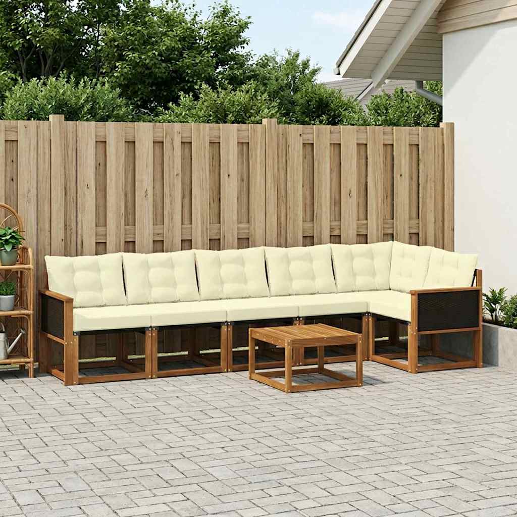 Buiten bankenset met kussen 7 pcs Natuurlijk en Crème – afbeelding 1