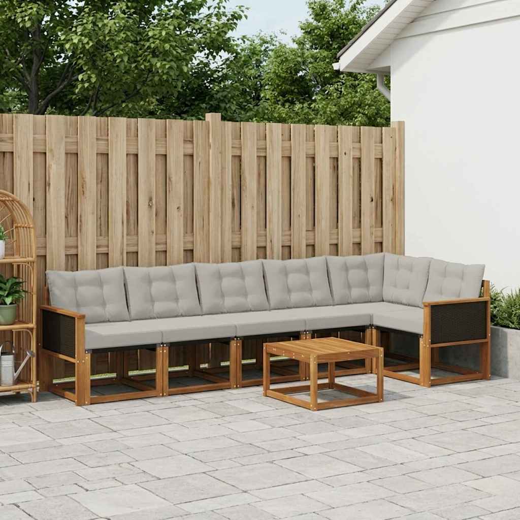 Buiten bankenset met kussen 7 pcs Naturel en lichtgrijs – afbeelding 1