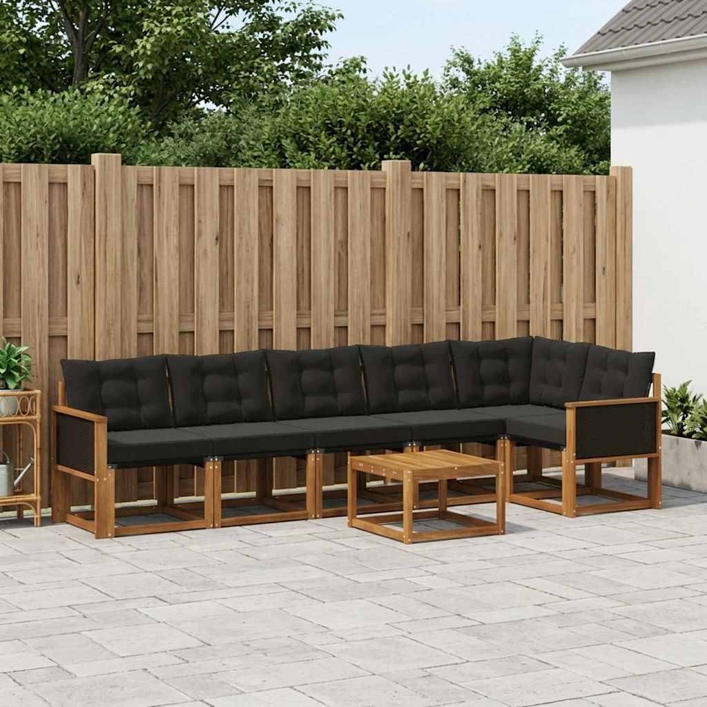 Buiten bankenset met kussen 7 pcs Naturel en Zwart