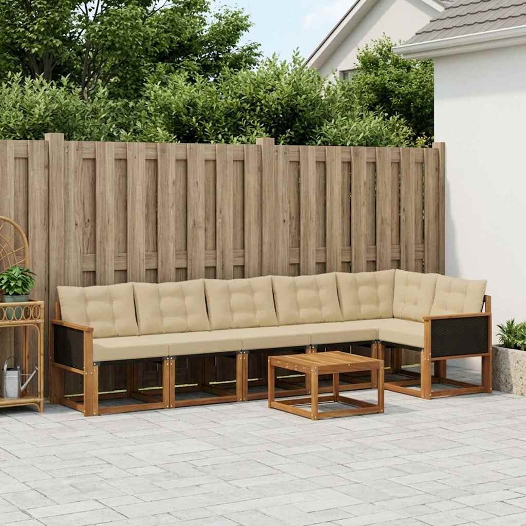 Buiten bankenset met kussen 7 pcs Natuurlijk en Beige – afbeelding 1