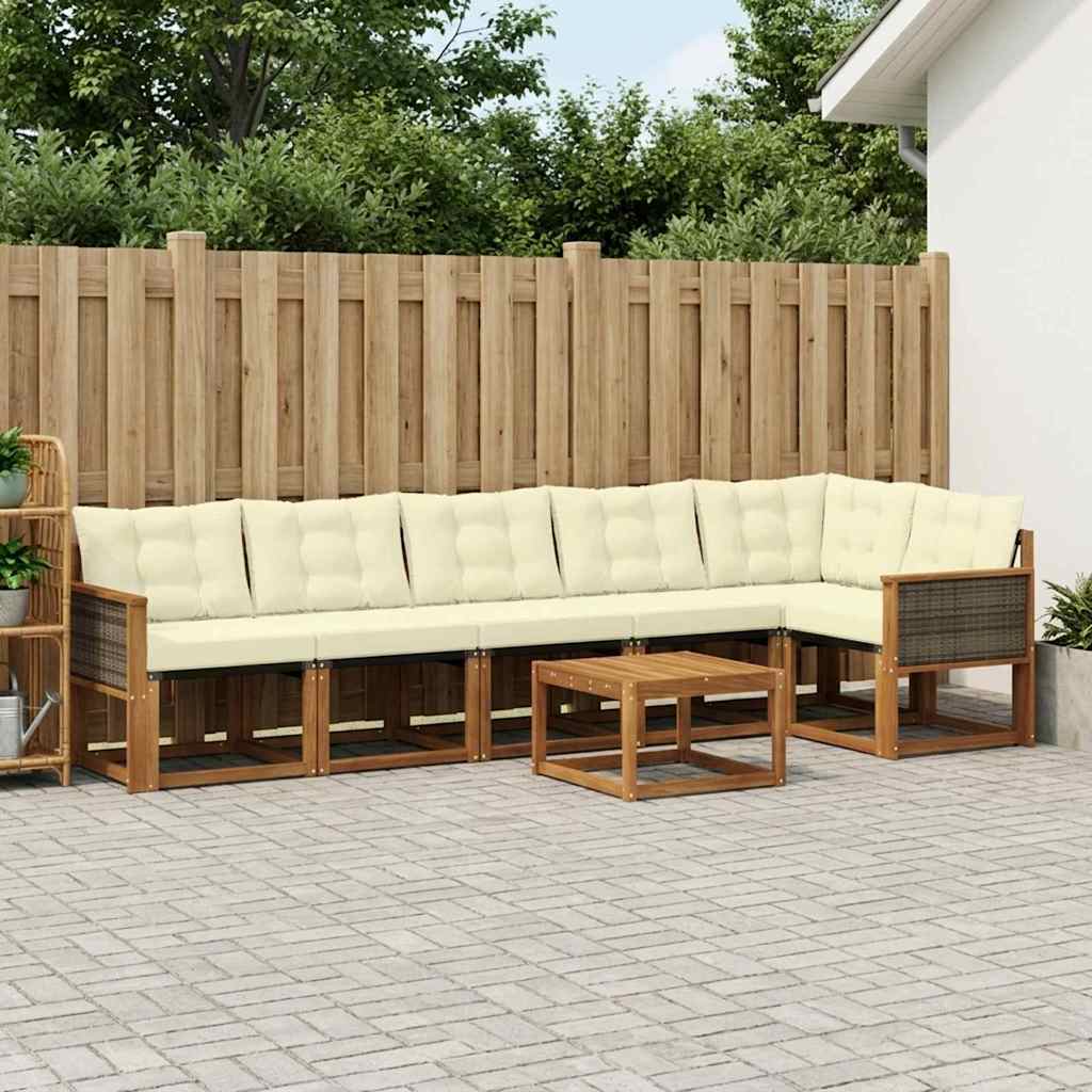 Buiten bankenset met kussen 7 pcs Natuurlijk en Crème – afbeelding 1