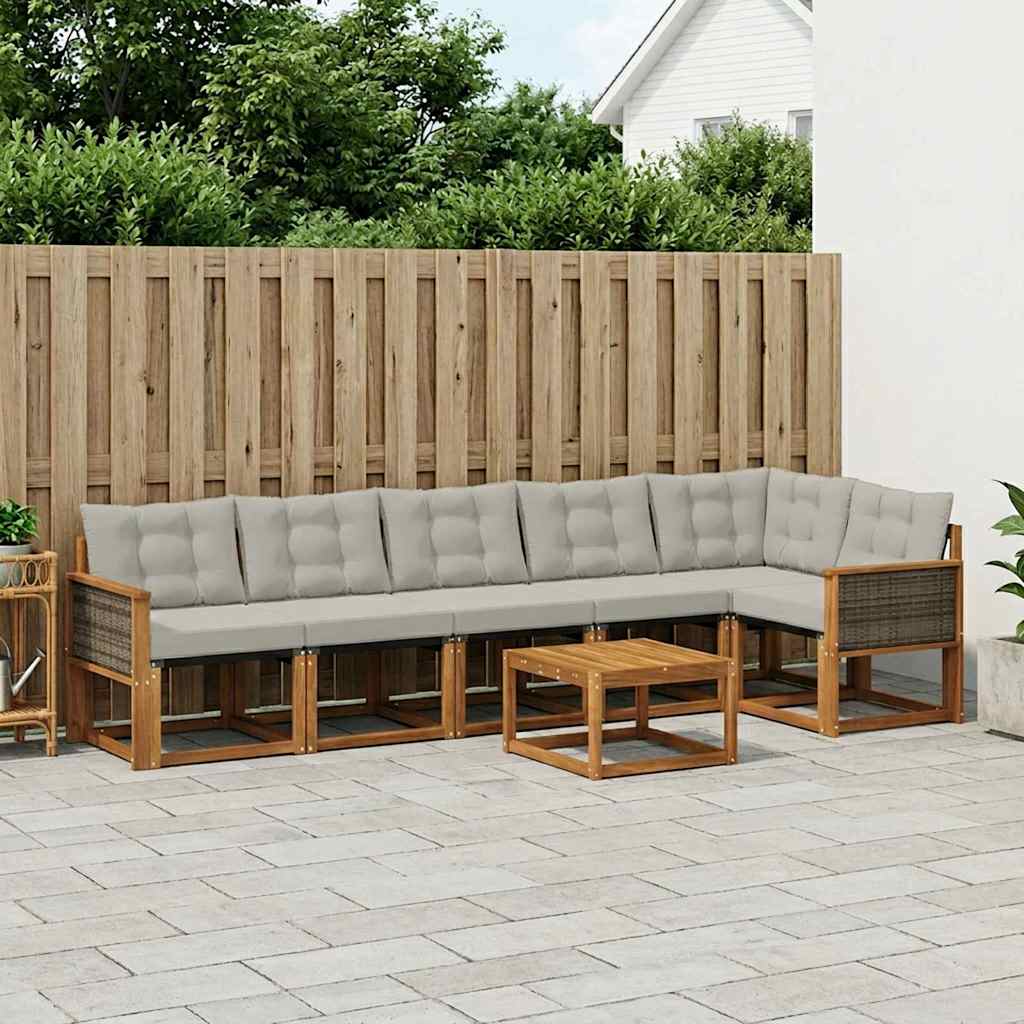 Buiten bankenset met kussen 7 pcs Naturel en lichtgrijs
