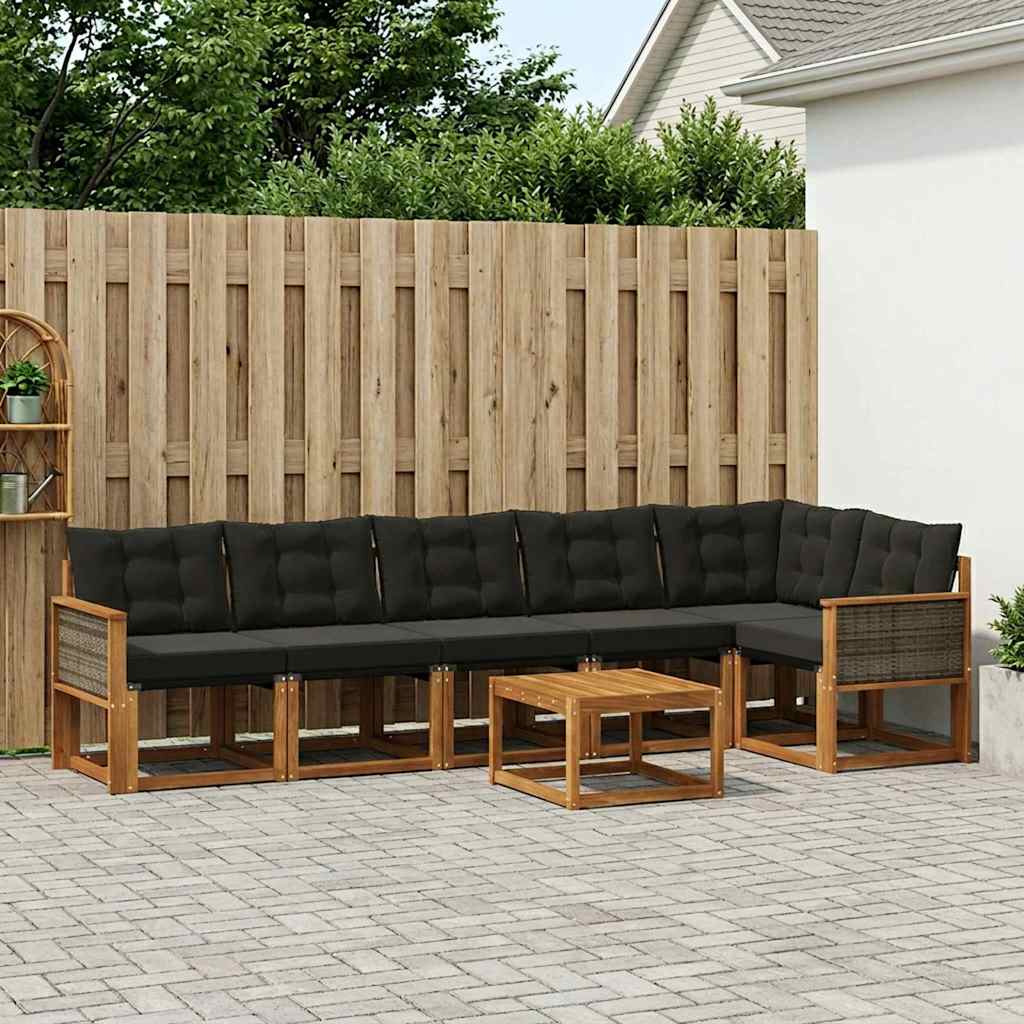 Buiten bankenset met kussen 7 pcs Naturel en Zwart