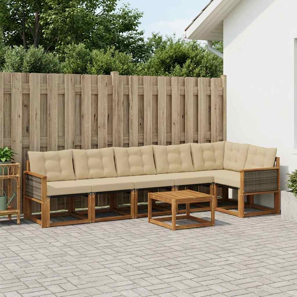 Buiten bankenset met kussen 7 pcs Natuurlijk en Beige – afbeelding 1