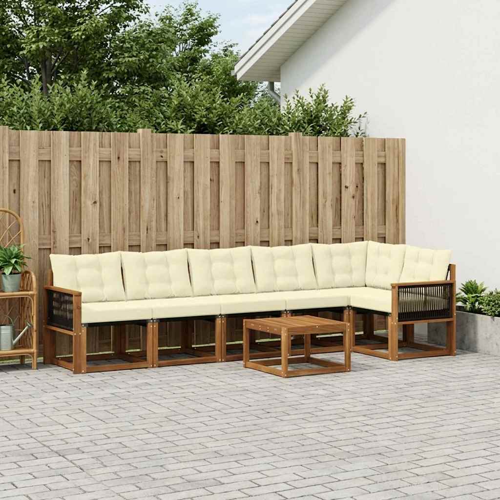 Buiten bankenset met kussen 7 pcs Natuurlijk en Crème – afbeelding 1