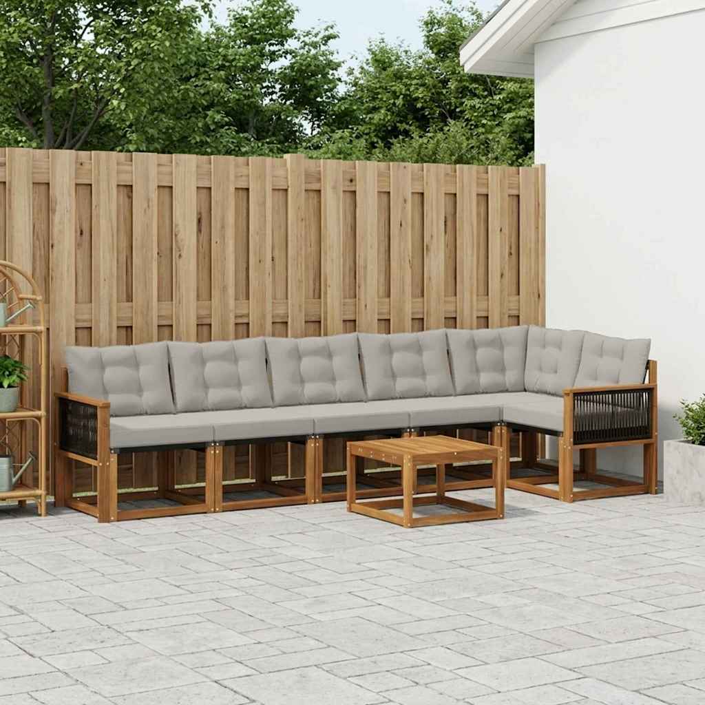 Buiten bankenset met kussen 7 pcs Naturel en lichtgrijs – afbeelding 1