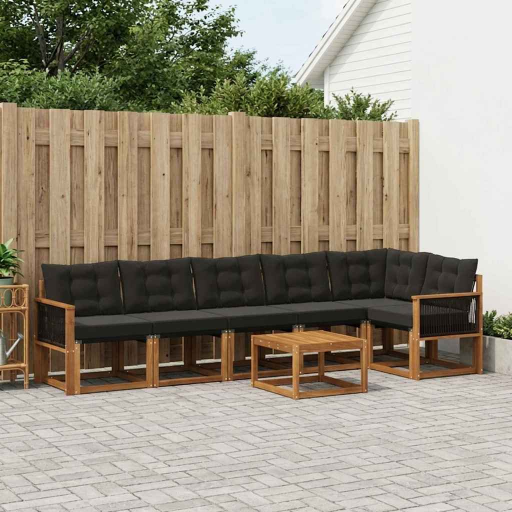 Buiten bankenset met kussen 7 pcs Naturel en Zwart