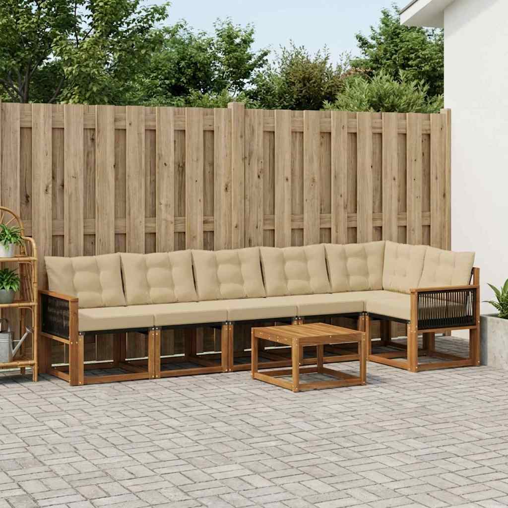 Buiten bankenset met kussen 7 pcs Natuurlijk en Beige