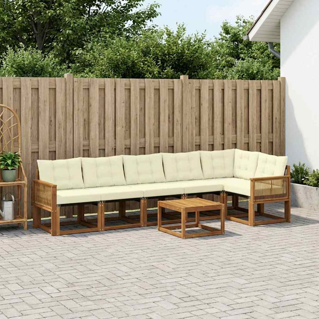 Buiten bankenset met kussen 7 pcs Natuurlijk en Crème – afbeelding 1